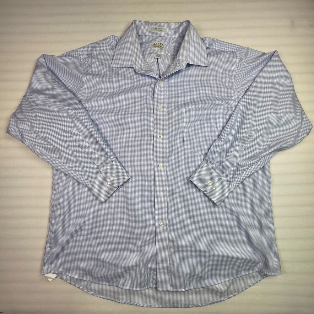 Eagle Shirtmakers Mens 18 34/35 Blue White Micro Check Non-Iron Cotton Shirt